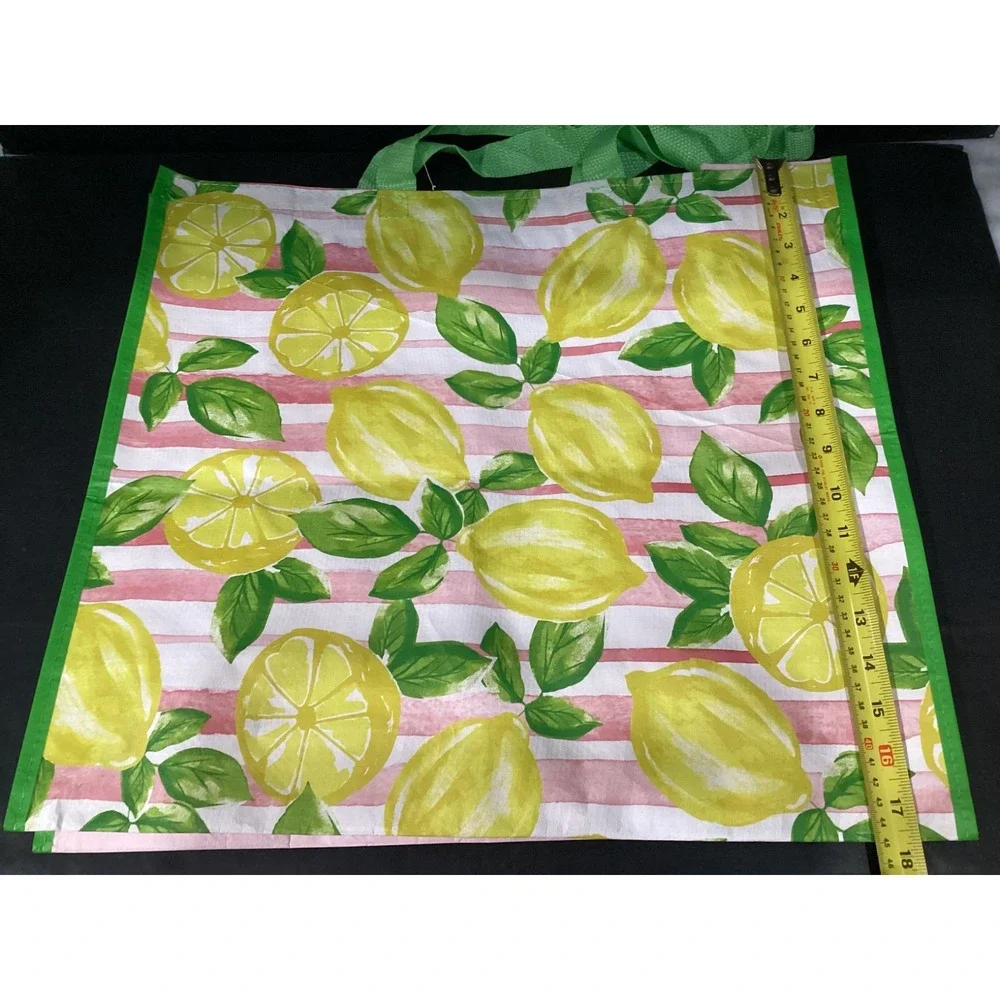 Home Goods Reusable Shopping Tote‎ Bag Bundle, Lemon Floral Bee Kind Pink White